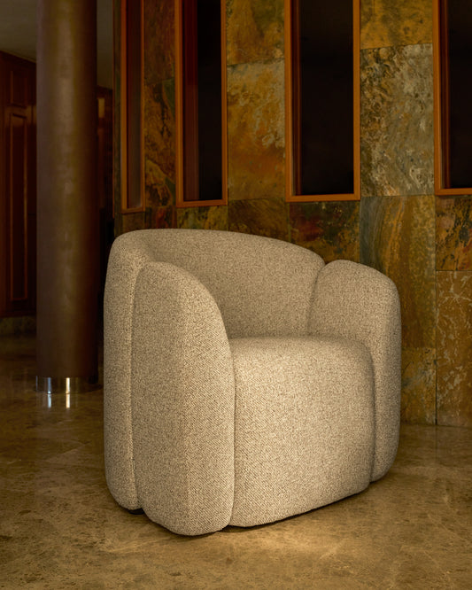 Fauteuil Corvena en chenille beige FSC Mix Credit 85 cm