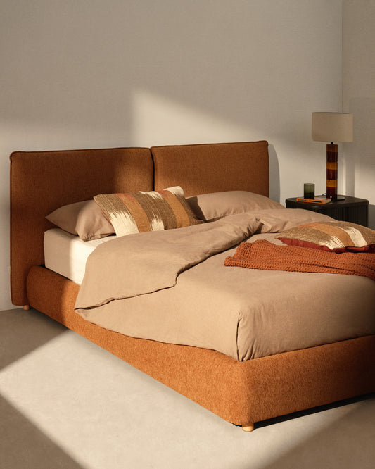 Cama Elerio en chenilla cobrizo suave para colchón de 180 x 200 cm