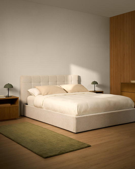 Cama amb canapè abatible Darnela de xenilla cru per a matalàs de 180 x 200 cm FSC 100%