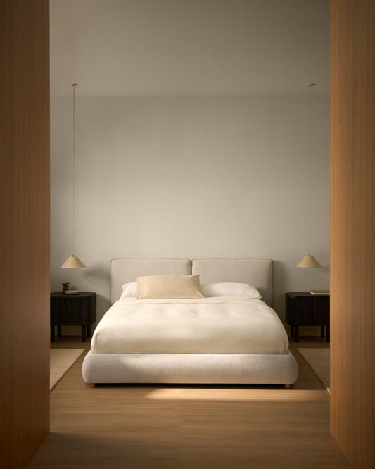 Cama Elerio en chenilla crudo para colchón de 150 x 200 cm