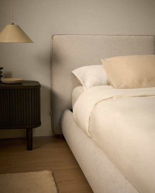 Cama Elerio en chenilla crudo para colchón de 90 x 200 cm