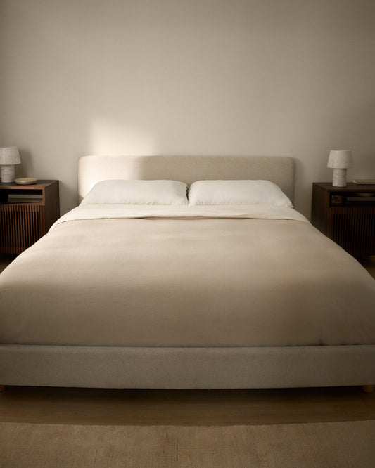 Lit Selven en chenille beige pour matelas de 160 x 200 cm