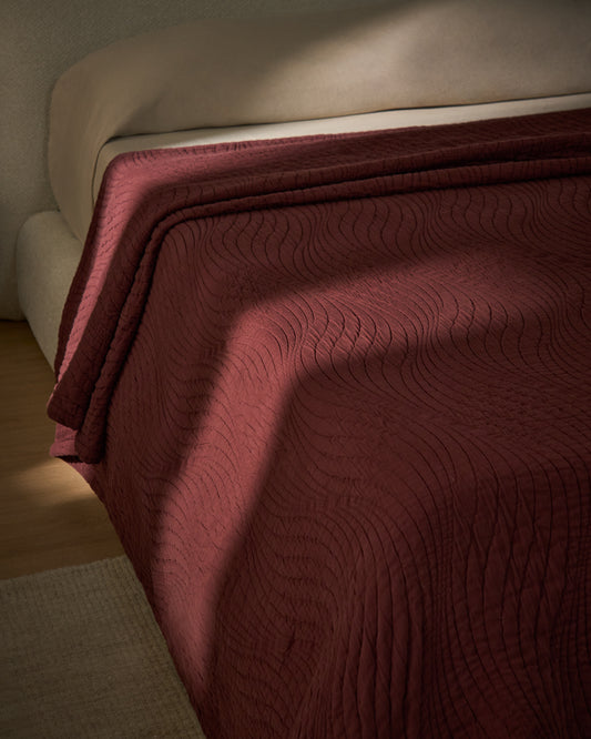 Couvre-lit Sarula 100 % coton jacquard grenat pour lit de 90/135 cm