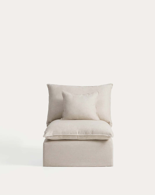Canapé d’angle modulable déhoussable Anarela 6 places en lin et viscose beige 307 x 347 cm FSC Mix Credit
