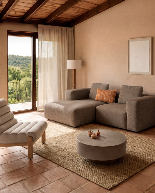 Canapé Blok 2 places en chenille avec méridienne droite marron 240 cm – FSC Mix Credit
