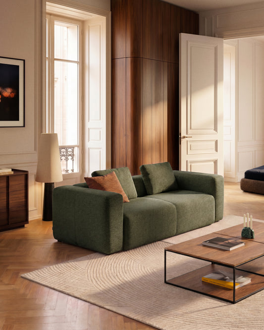 Canapé Blok 3 places en chenille vert mousse 240 cm – FSC Mix Credit