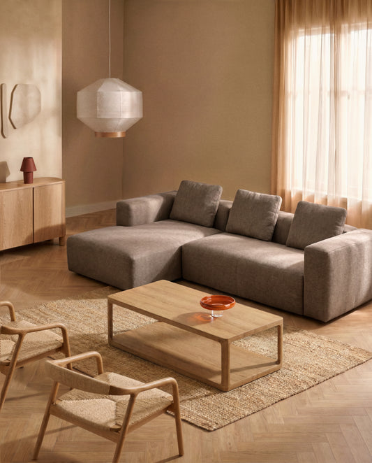 Canapé Blok 3 places avec méridienne gauche en chenille marron 300 cm – FSC Mix Credit