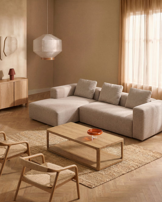 Canapé Blok 3 places avec méridienne droite en chenille beige 300 cm – FSC Mix Credit