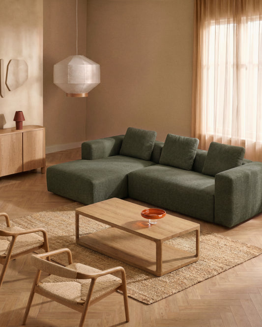 Canapé Blok 3 places avec méridienne droite en chenille vert mousse 300 cm FSC Mix Credit