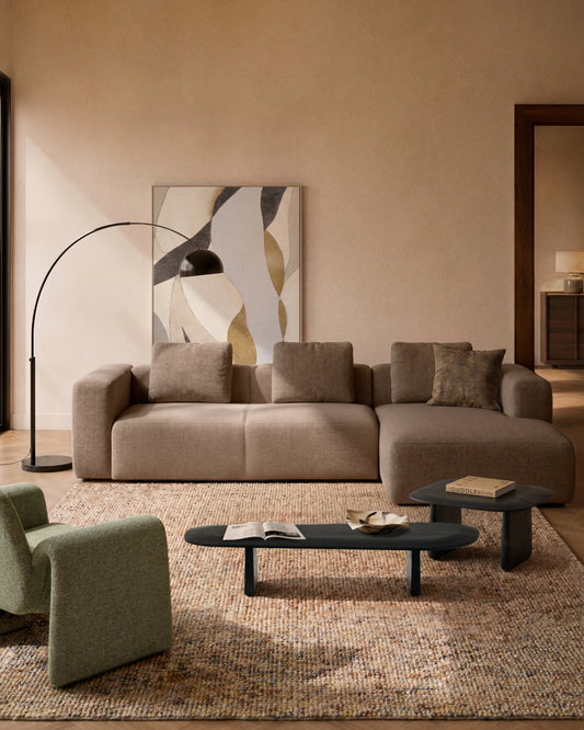 Canapé Blok 4 places en chenille avec méridienne droite marron 330 cm – FSC Mix Credit