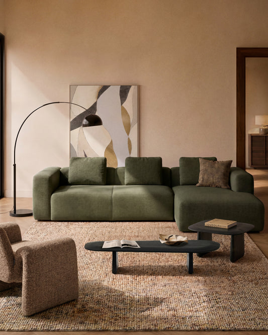 Canapé Blok 4 places avec méridienne gauche en chenille vert mousse 330 cm – FSC Mix Credit