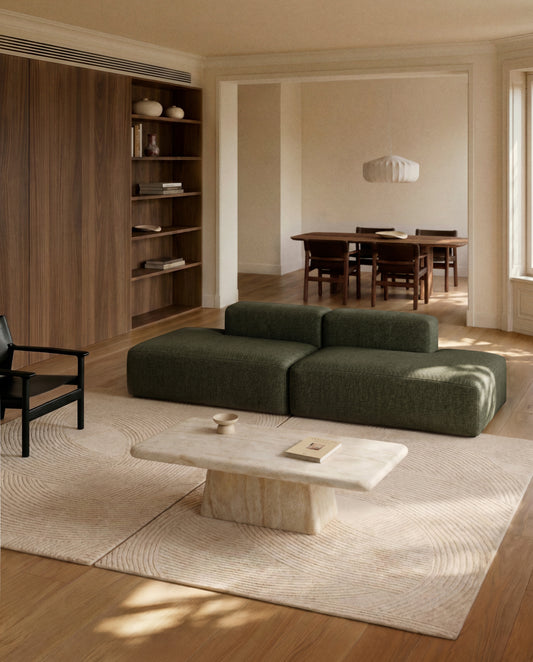 Canapé Blok 3 places en chenille vert mousse 290 cm – FSC Mix Credit