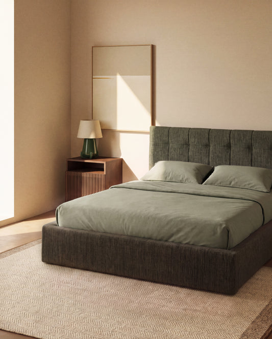 Cama amb canapè abatible Darnela de xenilla verd molsa per a matalàs de 150 x 200 cm