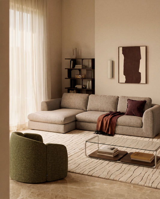 Sofà Vera 4 places amb chaise longue dreta marró clar 322 cm FSC Mix Credit