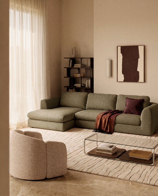 Sofà Vera 4 places amb chaise longue dreta verd oliva 322 cm FSC Mix Credit