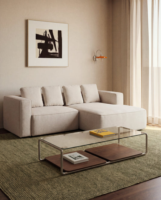 Sofá cama Marela 3 plazas con chaise longue izquierda abatible chenilla crudo 236 cm FSC Mix Credit