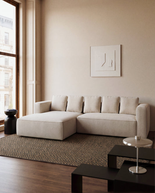 Sofá cama Marela 4 plazas con chaise longue izquierda beige 276 cm FSC Mix Credit