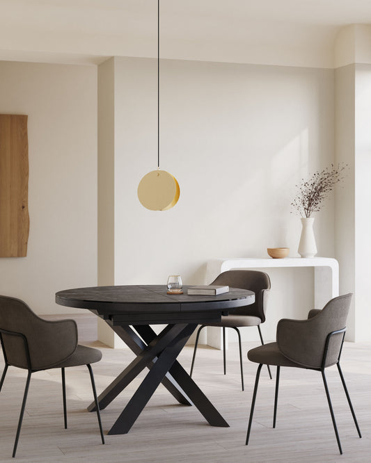 Taula extensible rodona Vashti Ø 120 (160) cm porcelànic d'acer acabat negre
