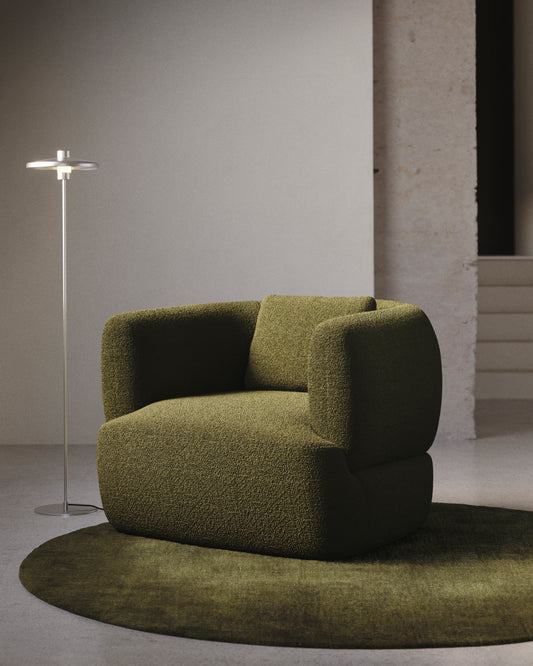 Fauteuil pivotant avec coussin Martina en bouclette vert foncé FSC Mix Credit
