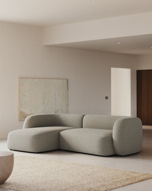 Canapé modulable Martina 3 places en chenille coloris pierre avec méridienne gauche 287 cm