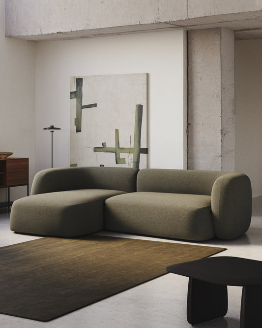 Canapé modulable Martina 3 places en chenille verte avec méridienne gauche 287 cm
