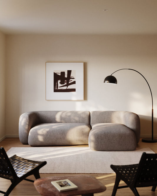 Canapé modulable Martina 3 places en chenille avec méridienne droite couleur pierre 287 cm