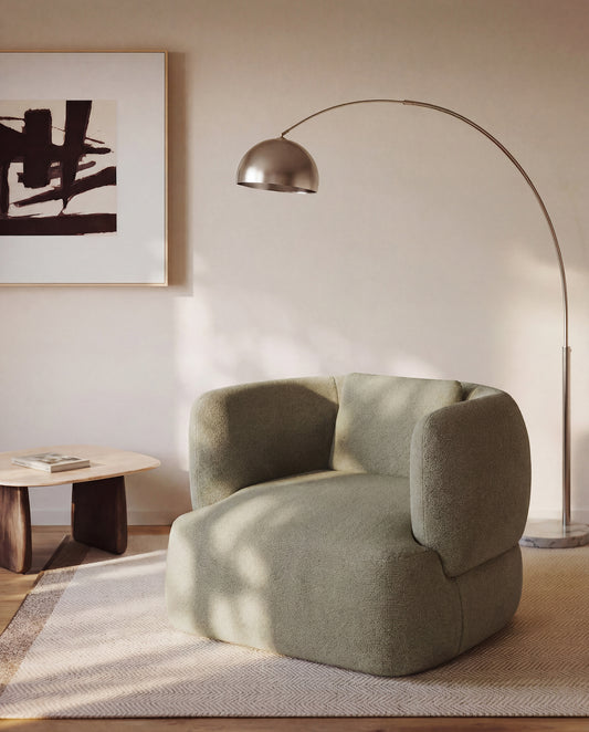Fauteuil pivotant avec coussin Martina en chenille verte FSC Mix Credit