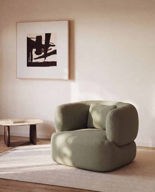 Fauteuil avec coussin Martina en chenille verte FSC Mix Credit