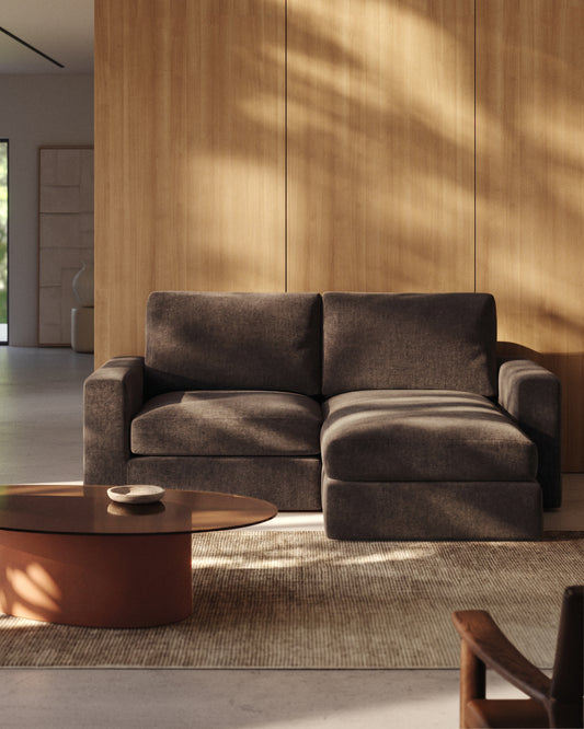Canapé modulable déhoussable Alea 3 places avec méridienne droite chenille marron foncé 220 cm