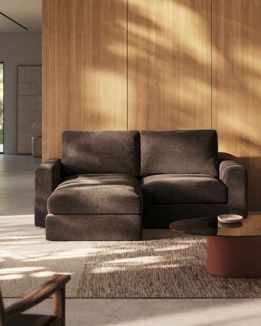 Canapé modulable déhoussable Alea 3 places avec méridienne gauche chenille marron foncé 220 cm