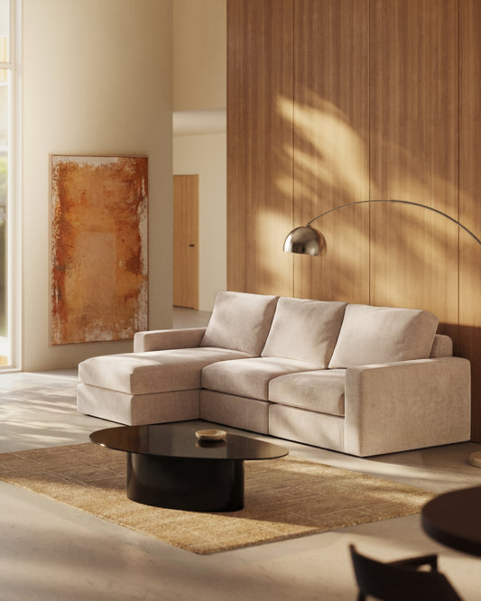 Canapé modulable déhoussable Alea 4 places avec méridienne gauche chenille beige 310 cm