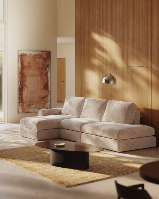 Canapé modulable déhoussable Alea 5 places avec méridienne gauche chenille beige 340 cm