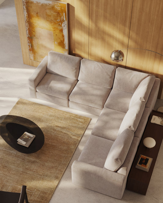 Canapé d’angle modulable déhoussable Alea 5 places chenille beige 310 x 310 cm
