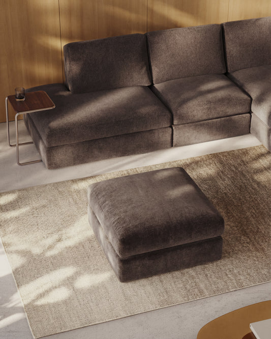 Repose-pieds déhoussable Alea en chenille beige 90 x 90 cm