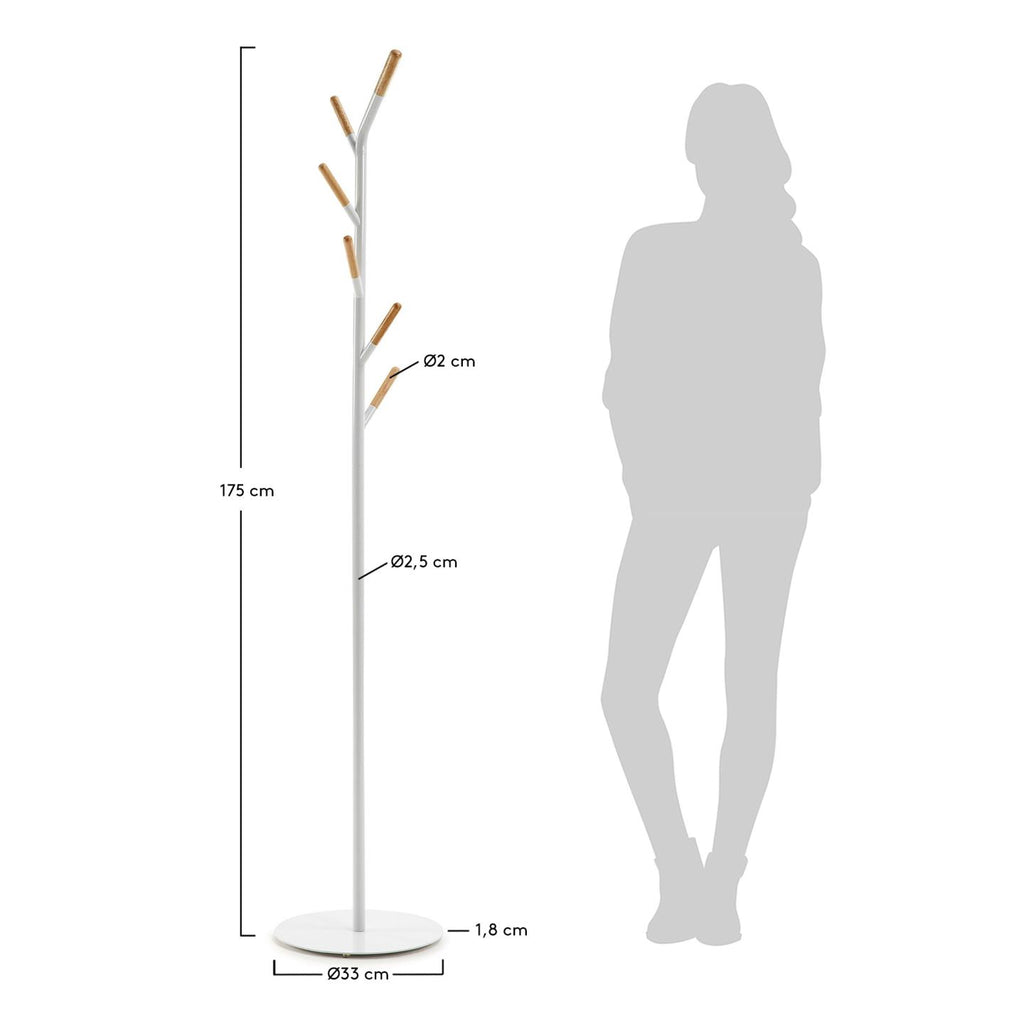 Perchero Nerb acero blanco y madera de caucho natural 175 cm