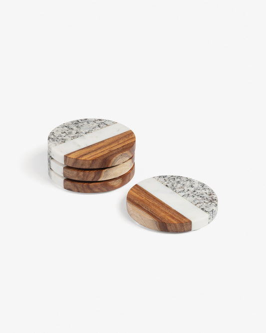 Set Cataleg 4 posavasos redondos mármol blanco gris mango