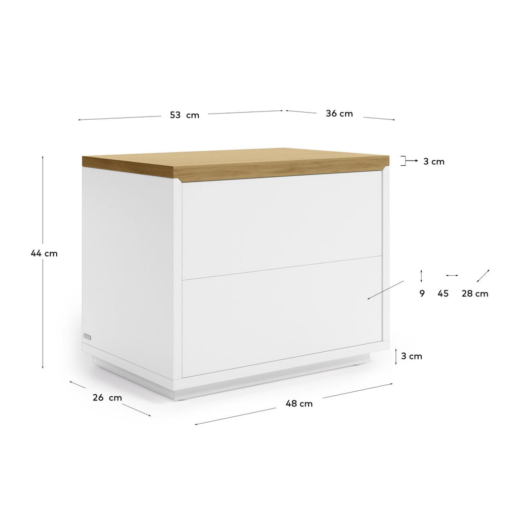 Tauleta de nit Abilen xapa roure i lacat blanc 53 x 44 cm FSC 100%