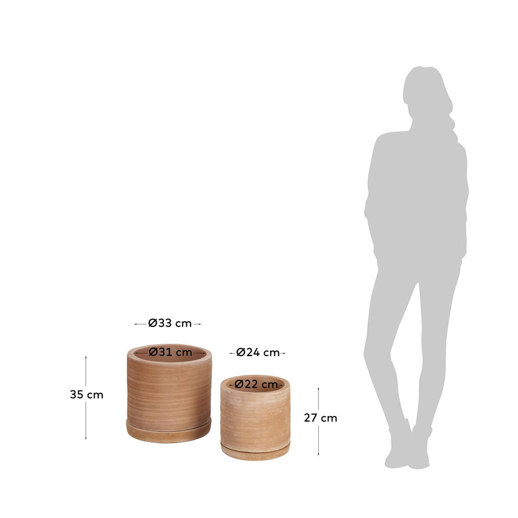 Set Karlina de 2 macetas con plato de terracota Ø 33 cm / Ø 24 cm