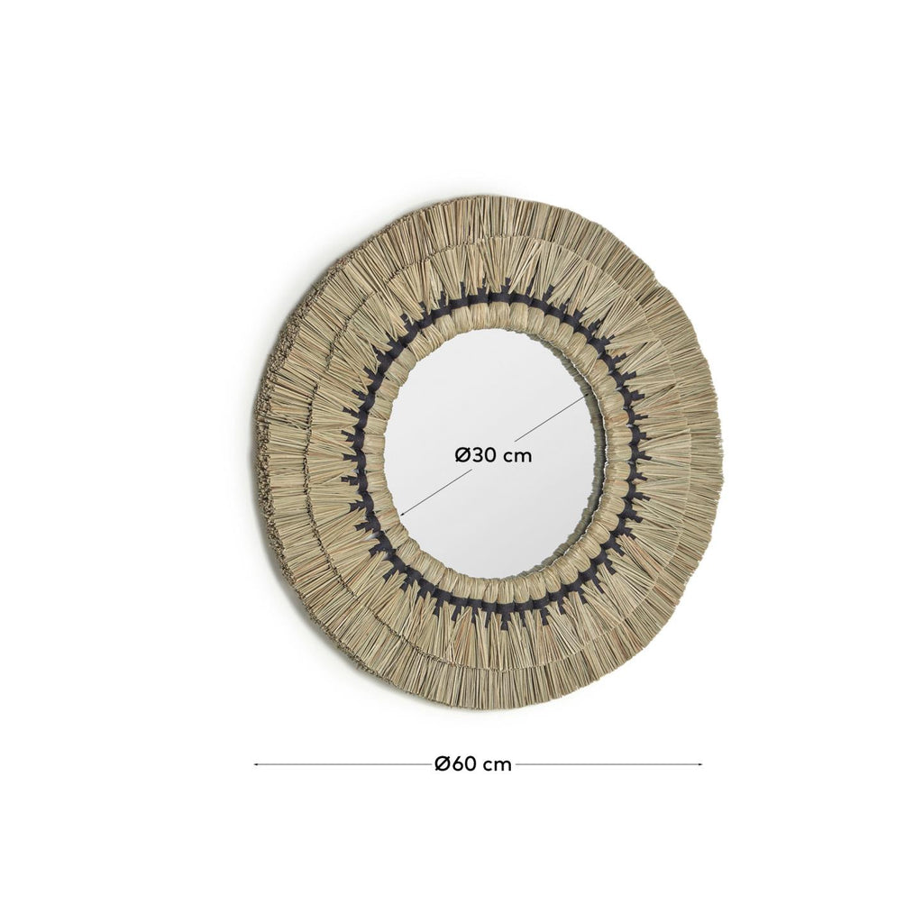 Mirall rodó Akila fibres naturals beix i corda cotó negre Ø 60 cm