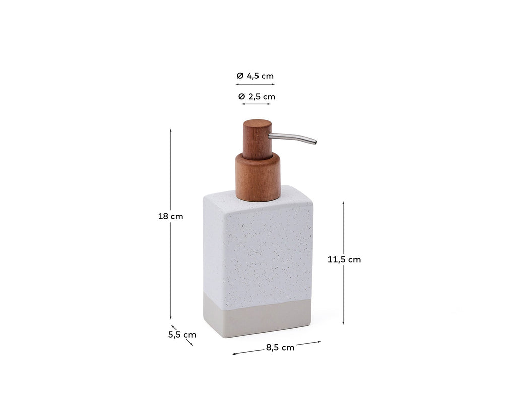 Dispensador de jabón Careli de gres beige y madera de acacia