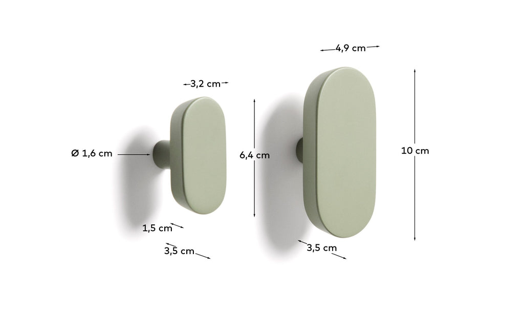 Set Arely de 2 penjadors de fusta massissa de faig amb acabat lacat verd 6,5 cm / 10 cm