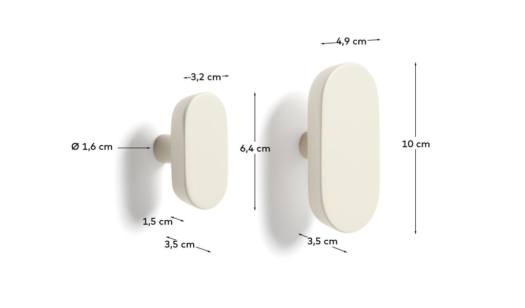 Set Arely de 2 penjadors de fusta massissa de faig amb acabat lacat beix 6,5 cm / 10 cm