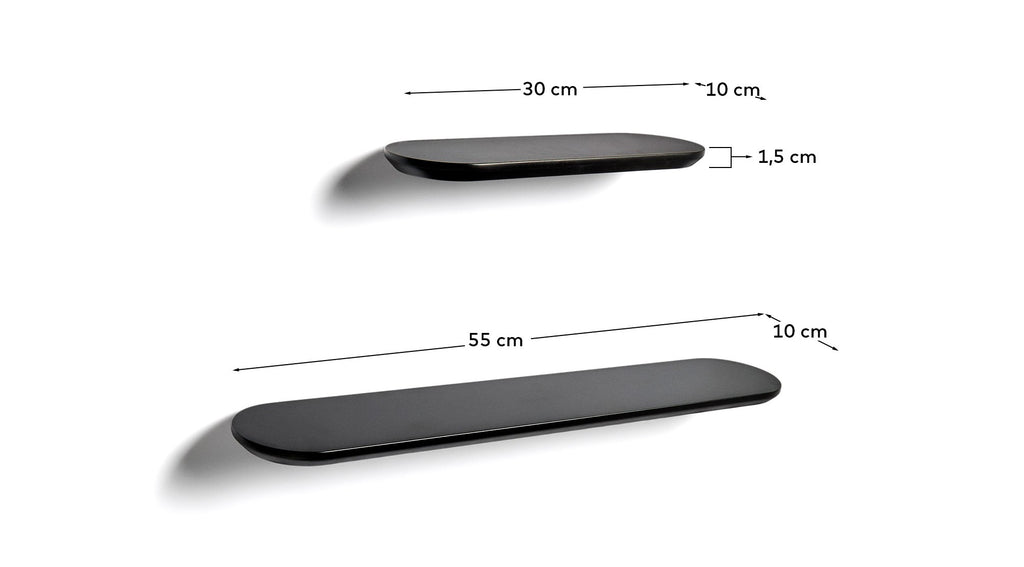 Set Arely de 2 prestatges de MDF amb acabat lacat negre 35 cm / 55 cm