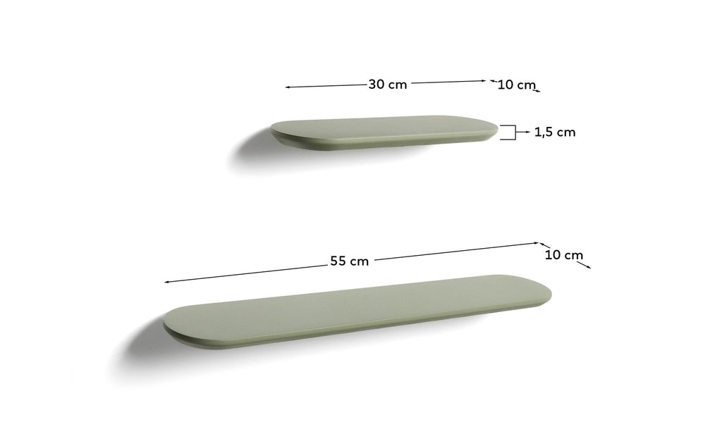 Set Arely de 2 prestatges de MDF amb acabat lacat verd 35 cm / 55 cm