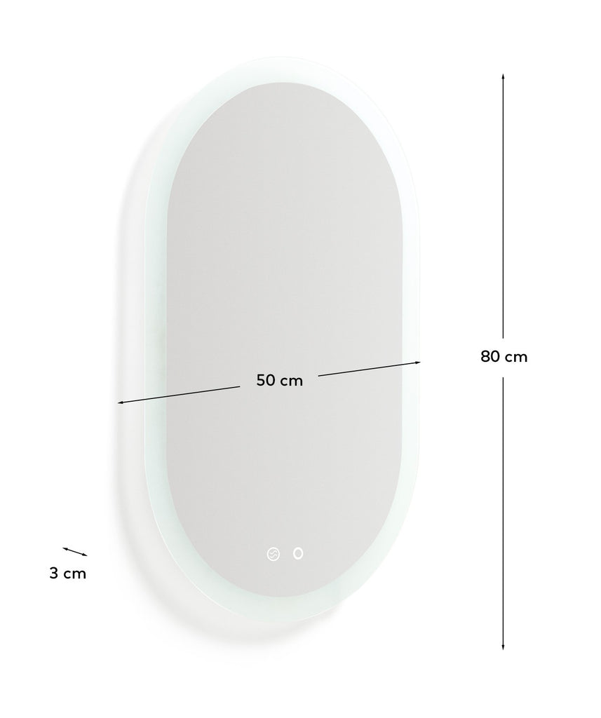 Espejo ovalado Mervi para baño con luz LED y antivaho 80 x 50 cm