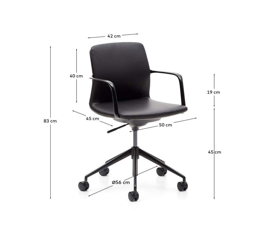 Chaise de bureau Nerlan en cuir synthétique noir et structure en aluminium noir
