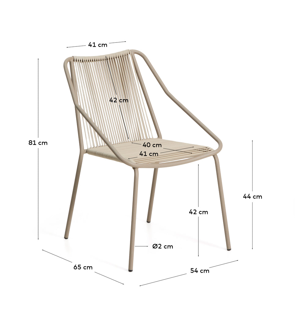 Cadira apilable d’exterior Zivia de corda cru i acer galvanitzat talp
