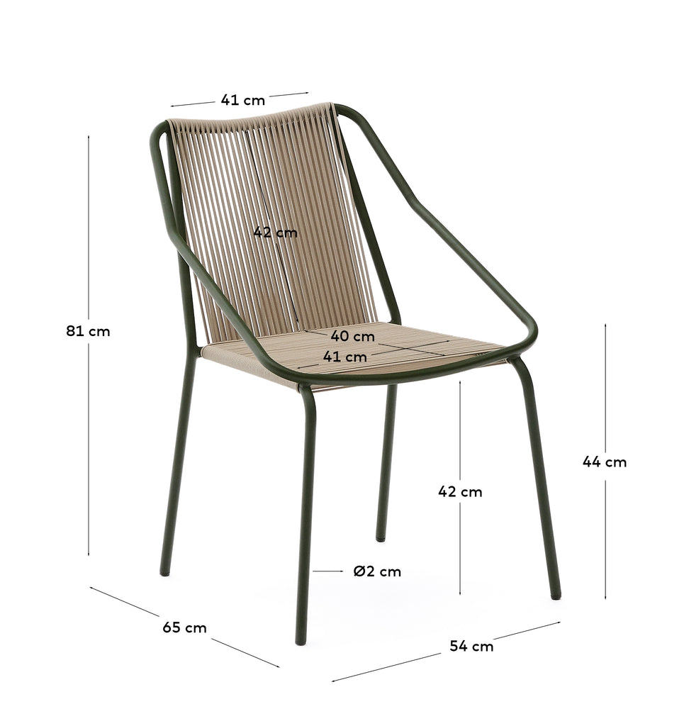 Cadira apilable d’exterior Zivia de corda cru i acer galvanitzat verd