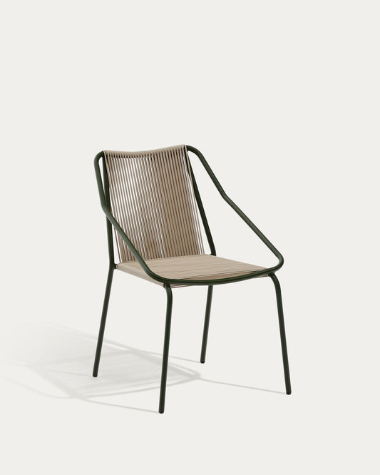 Chaise empilable d’extérieur Zivia en corde écrue et acier galvanisé vert