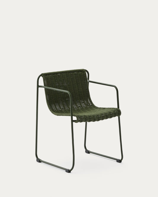 Silla apilable Maurina de acero galvanizado verde y cuerda verde